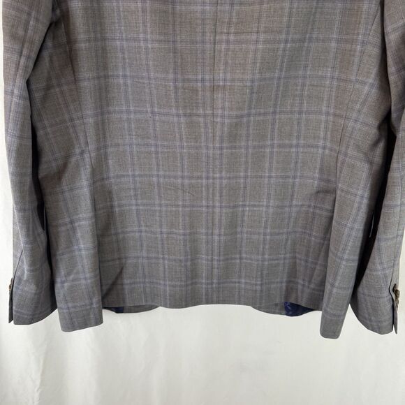 Ted Baker Wool Blazer Men's 44 Grey Plaid 2 Button Front Inside Pockets - Picture 10 of 10